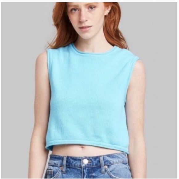 wild fable Tops - Wild Fable Blue Cropped Sleeveless Knit Sweater Vest NWT Size Medium